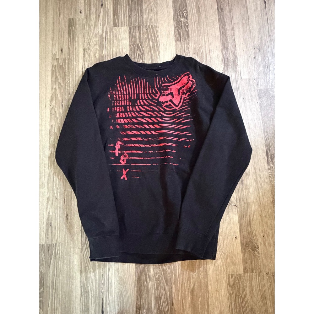 Fox Racing Sweatshirt Mens XL Black Red Graphic Crewneck Ripple Motocross READ